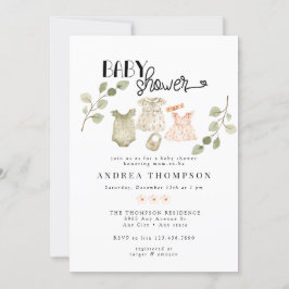 水彩ベビー服 | ボヘミアンガール ベビーシャワー 招待状