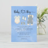 水彩ベビー服 | 男の子ベビーシャワー 招待状 (スタンド正面)