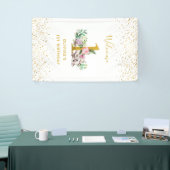 水彩ベビー猫と花1歳の誕生日 横断幕 (トレードショー)