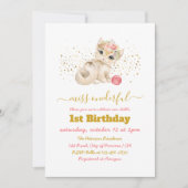 水彩ベビー猫と花1st誕生日パーティー 招待状 (正面)