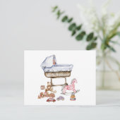 水彩ベビー玩具とテディベアの構成 ポストカード (スタンド正面)