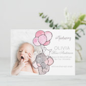 水彩ベビー象ガール誕生のお知らせ 招待状 (スタンド正面)