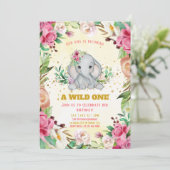 水彩ベビー象フラワーズガール誕生日 招待状 (スタンド正面)