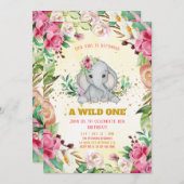 水彩ベビー象フラワーズガール誕生日 招待状 (正面/裏面)