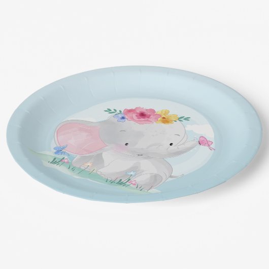 水彩ベビー象 ペーパープレート (アングル)