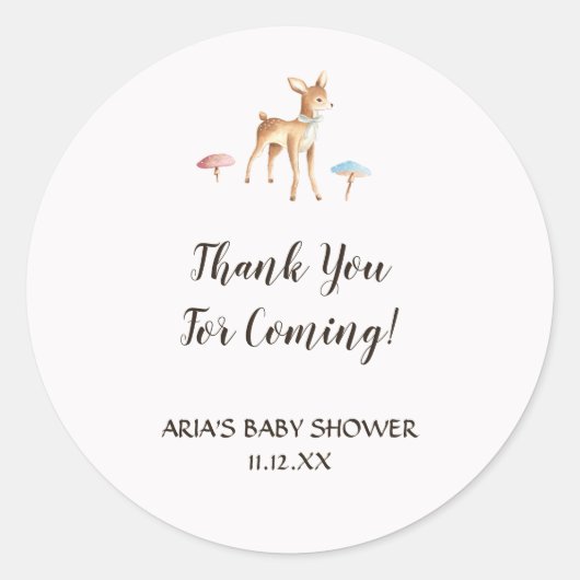 水彩ベビー鹿きのこ赤ちゃんシャワーの好意 ラウンドシール (正面)