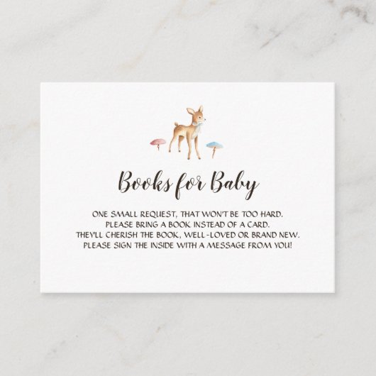 水彩ベビー鹿のホワイトブックリクエスト エンクロージャーカード (正面)