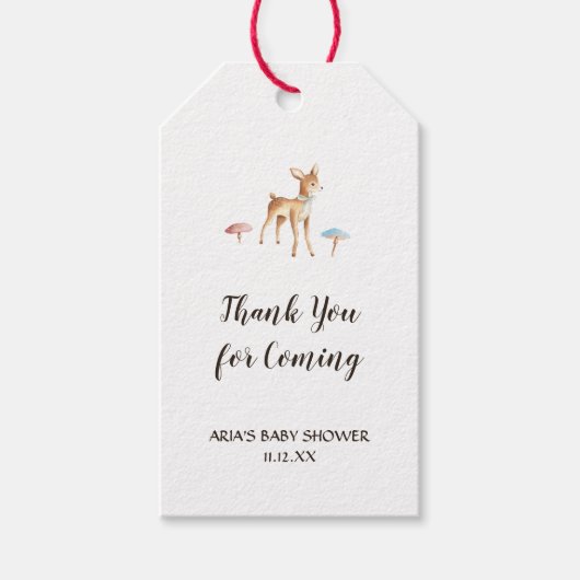 水彩ベビー鹿オンホワイトベビーシャワー ギフトタグ (正面)