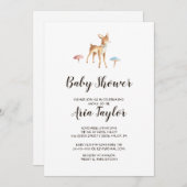 水彩ベビー鹿オンホワイトベビーシャワー 招待状 (正面/裏面)