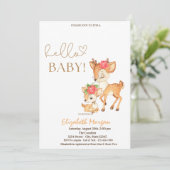 水彩ベビー鹿ストライプの赤ちゃんシャワー 招待状 (スタンド正面)