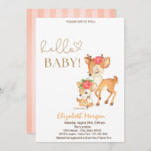 水彩ベビー鹿ストライプの赤ちゃんシャワー 招待状 (正面/裏面)