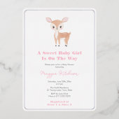 水彩ベビー鹿ベビーシャワー女子パーティー 箔招待状 (正面)