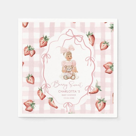 水彩ベリエレガントースイートガールストロベリービ スタンダードカクテルナプキン (正面)