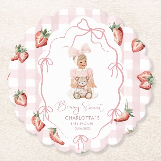 水彩ベリエレガントースイートガールストロベリービ ペーパーコースター (正面)