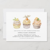 水彩ベリーと柑橘類カップケーキ茶パーティー 招待状 (正面)