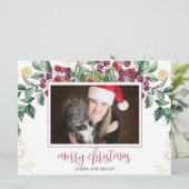 水彩ベリーエバーグリーンホリデーフォト シーズンカード (スタンド正面)