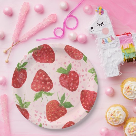 水彩ベリースイートストロベリーシャワー ペーパープレート (パーティー)