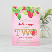 水彩ベリースイートストロベリーセカンドバースデー 招待状 (スタンド正面)