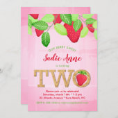 水彩ベリースイートストロベリーセカンドバースデー 招待状 (正面/裏面)