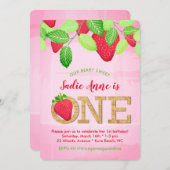 水彩ベリースイートストロベリー1st誕生日 招待状 (正面/裏面)