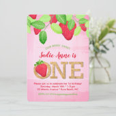 水彩ベリースイートストロベリー1st誕生日 招待状 (スタンド正面)