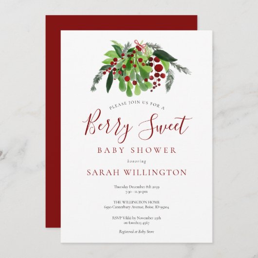 水彩ベリースイートベビーシャワー 招待状 (正面/裏面)