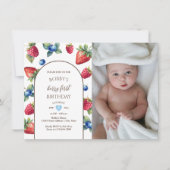 水彩ベリースイートベリーファースト誕生日写真 招待状 (正面)