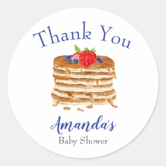 水彩ベリーパンケーキブルーギンガムサンキュー ラウンドシール (正面)