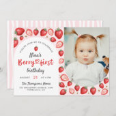 水彩ベリーファーストスウィート誕生日写真 招待状 (正面/裏面)