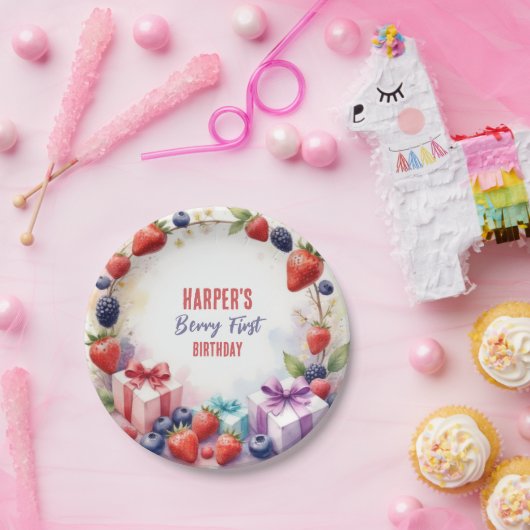水彩ベリーファースト誕生日イチゴパーティー- ペーパープレート (パーティー)