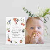 水彩ベリーファースト・ガール1stバースデーフォト 招待状 (スタンド正面)