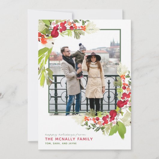 水彩ベリーフレームクリトマスフォトカード (正面)