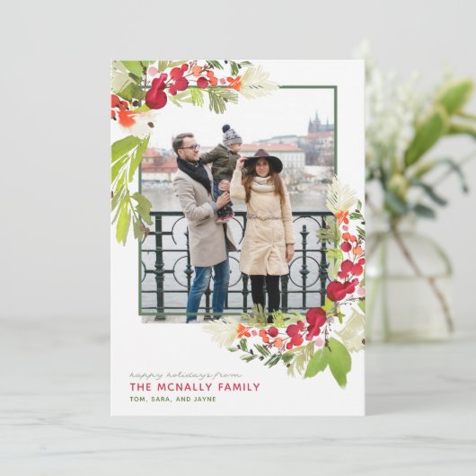 水彩ベリーフレームクリトマスフォトカード (スタンド正面)
