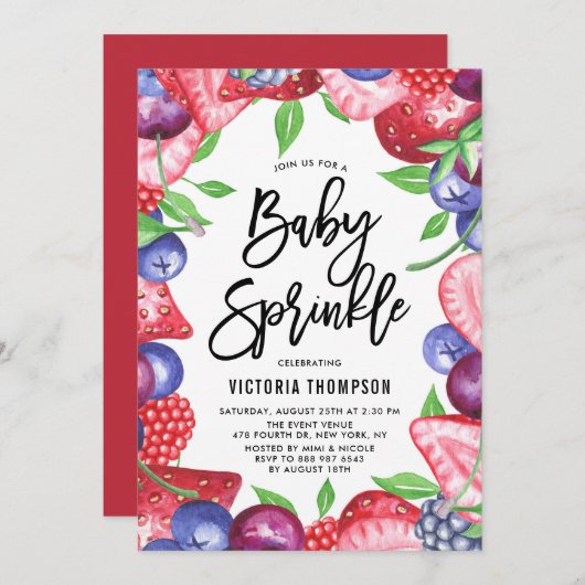 水彩ベリーフレームサマーベビー散布 招待状 (正面/裏面)