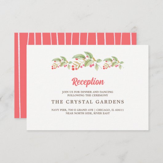 水彩ベリーブランチ結婚式レセプションカード 招待状 (正面/裏面)