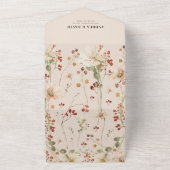 水彩ベリーワイルドフラワー春QRコード結婚ズ オールインワン招待状 (外側)