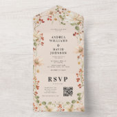 水彩ベリーワイルドフラワー春QRコード結婚ズ オールインワン招待状 (内側)