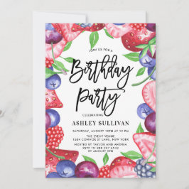 水彩ベリー夏の誕生日パーティー 招待状