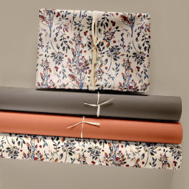 水彩ベリー離れ紅葉ブラウンオレンジ ラッピングペーパーシート