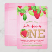 水彩ベリー スウィート ストロベリー 1歳の誕生日 招待状 (正面/裏面)