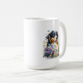 水彩ベルネーゼマウンテンドッグ花付き コーヒーマグカップ (正面右)