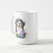 水彩ベルネーゼマウンテンドッグ花付き コーヒーマグカップ (正面左)