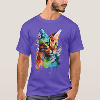水彩ベンガルキャットカラフル猫好きファミリー Tシャツ