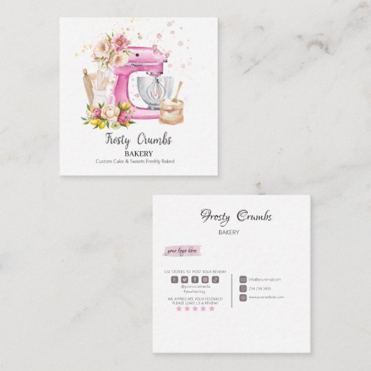 水彩ベーカリーケーキ+ベーカリー スクエア名刺 (正面/裏面)