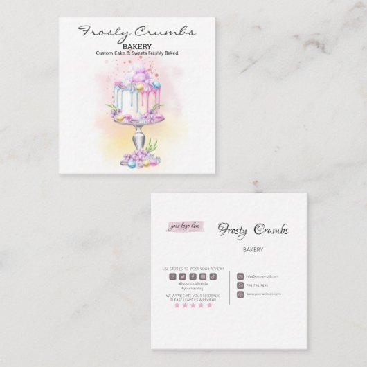 水彩ベーカリーペストリースイーツカップケーキスクーア スクエア名刺 (正面/裏面)