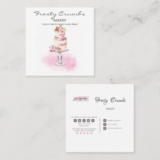 水彩ベーカリーペストリースイーツカップケーキスクーア スクエア名刺 (正面/裏面)