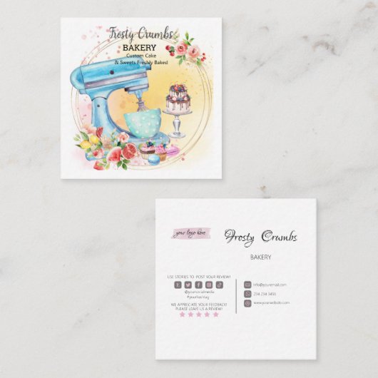 水彩ベーカリーペストリースイーツカップケーキスクーア スクエア名刺 (正面/裏面)