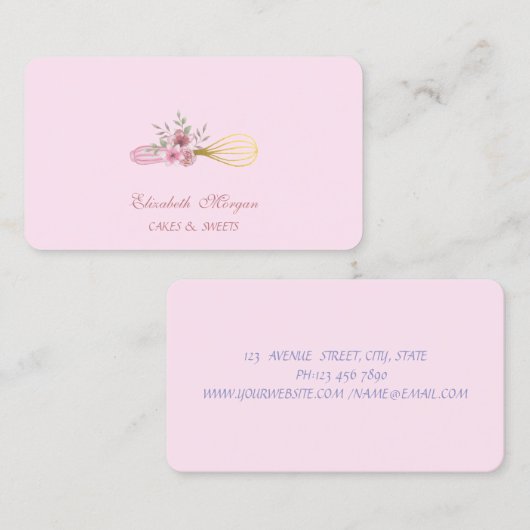 水彩ベーカリーペストリーハンドツールウィスクフラワー 名刺 (正面/裏面)