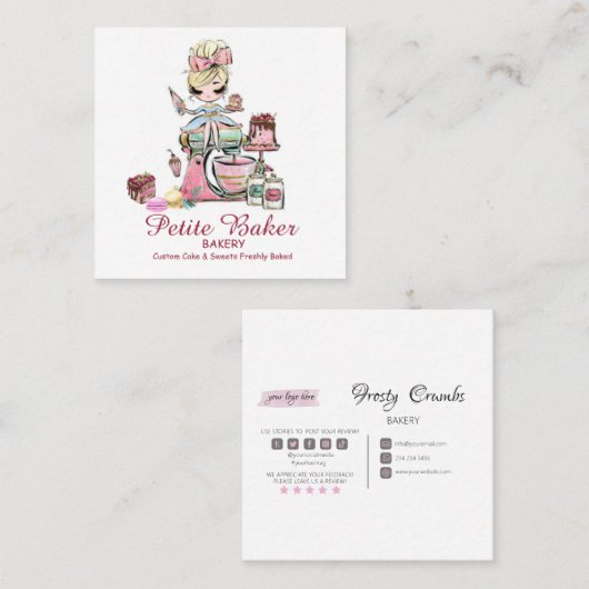 水彩ベーカリーミキサーペストリースイーツケーキスクア スクエア名刺 (正面/裏面)