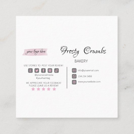 水彩ベーカリーミキサーペストリースイーツケーキスクア スクエア名刺 (裏面)